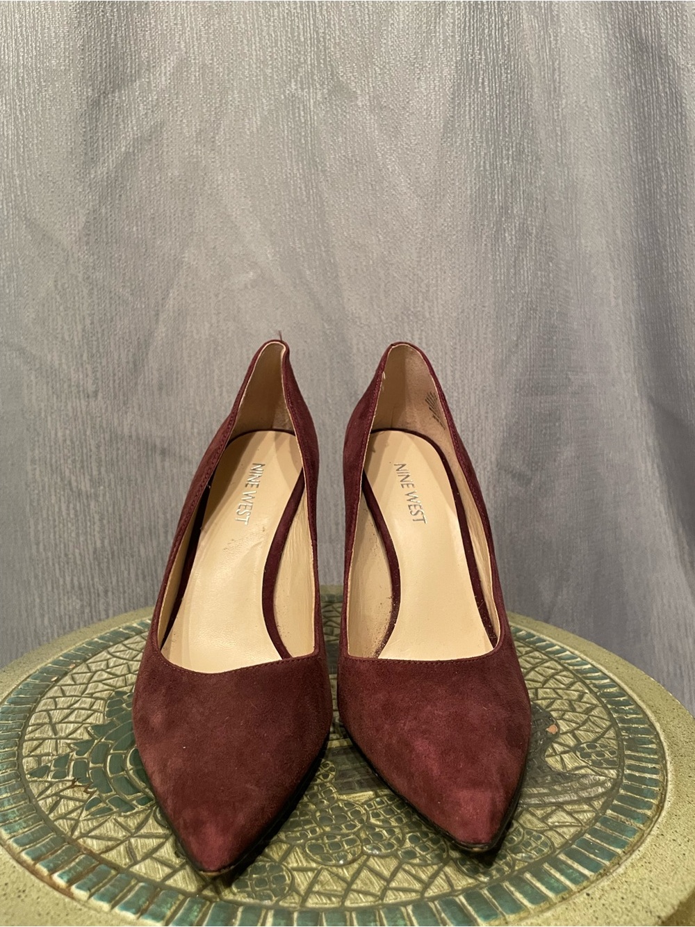 Nine West Burgundy Suede Pointed-Toe Pumps